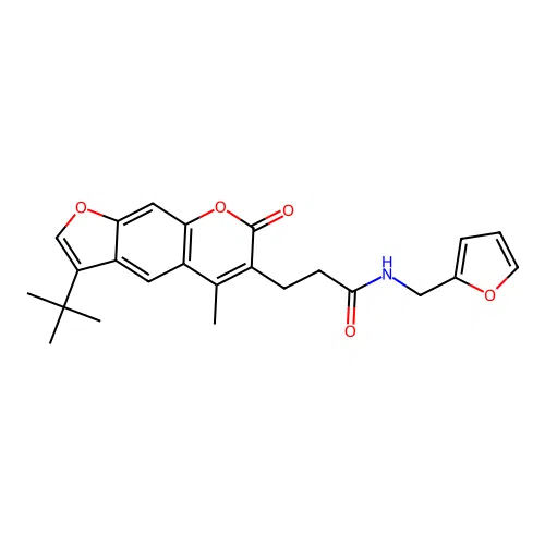 3-(3-tert-butyl-5-methyl-7-oxofuro[3,2-g]chromen-6-yl)-N-(furan-2-ylmethyl)propanamide structure