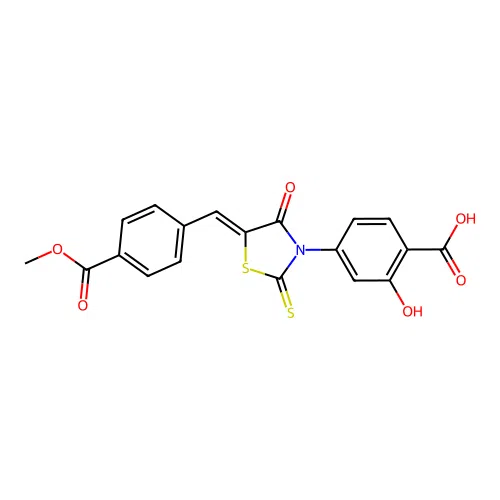 (Z)-2-hydroxy-4-(5-(4-(methoxycarbonyl)benzylidene)-4-oxo-2-thioxothiazolidin-3-yl)benzoic acid structure