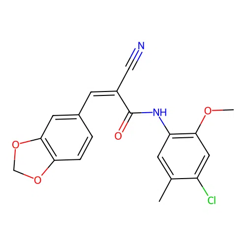 3-(1,3-benzodioxol-5-yl)-N-(4-chloro-2-methoxy-5-methylphenyl)-2-cyanoprop-2-enamide structure