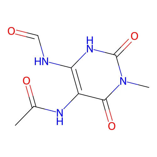 5-Acetylamino-6-formylamino-3-methyluracil structure