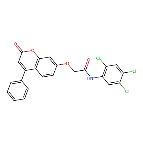 2-((2-oxo-4-phenyl-2H-chromen-7-yl)oxy)-N-(2,4,5-trichlorophenyl)acetamide structure