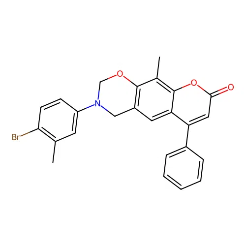 3-(4-bromo-3-methylphenyl)-10-methyl-6-phenyl-3,4-dihydrochromeno[6,7-e][1,3]oxazin-8(2H)-one structure