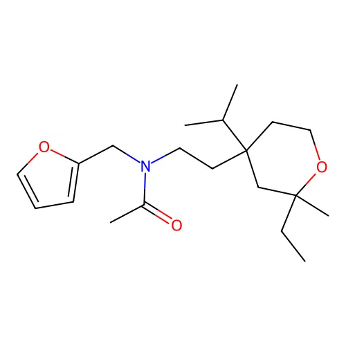 N-[2-(2-ethyl-2-methyl-4-propan-2-yloxan-4-yl)ethyl]-N-(furan-2-ylmethyl)acetamide structure