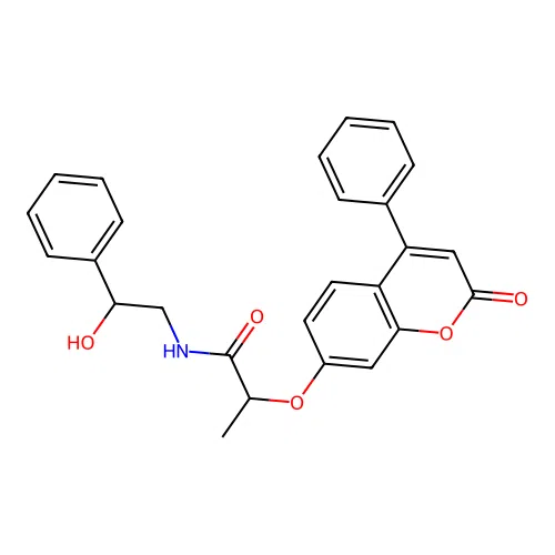 N-(2-hydroxy-2-phenylethyl)-2-((2-oxo-4-phenyl-2H-chromen-7-yl)oxy)propanamide structure