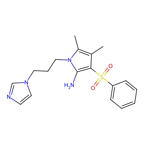 1-[3-(1H-imidazol-1-yl)propyl]-4,5-dimethyl-3-(phenylsulfonyl)-1H-pyrrol-2-amine structure