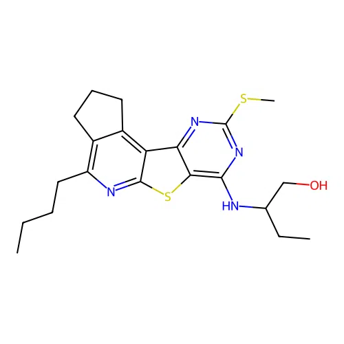 2-((4-butyl-9-(methylthio)-2,3-dihydro-1H-cyclopenta[4',5']pyrido[3',2':4,5]thieno[3,2-d]pyrimidin-7-yl)amino)butan-1-ol structure