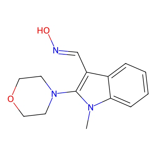 N-[(1-methyl-2-morpholin-4-ylindol-3-yl)methylidene]hydroxylamine structure