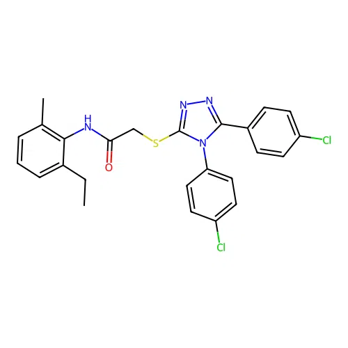 2-{[4,5-bis(4-chlorophenyl)-4H-1,2,4-triazol-3-yl]sulfanyl}-N-(2-ethyl-6-methylphenyl)acetamide structure