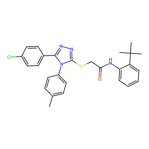 N-(2-tert-butylphenyl)-2-{[5-(4-chlorophenyl)-4-(4-methylphenyl)-4H-1,2,4-triazol-3-yl]sulfanyl}acetamide structure