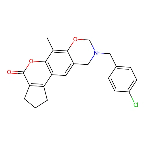 9-(4-chlorobenzyl)-6-methyl-2,3,9,10-tetrahydro-8H-cyclopenta[3,4]chromeno[6,7-e][1,3]oxazin-4(1H)-one structure