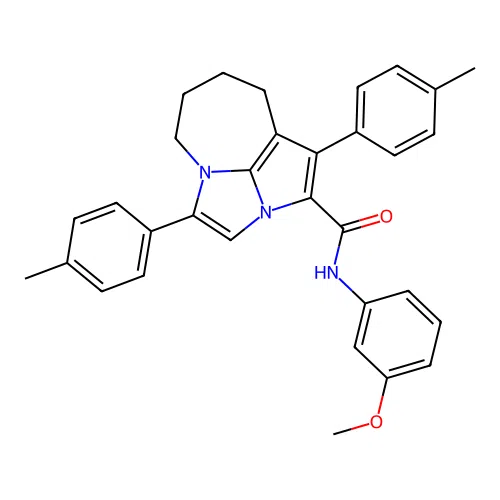 N-(3-methoxyphenyl)-1,4-bis(4-methylphenyl)-5,6,7,8-tetrahydro-2a,4a-diazacyclopenta[cd]azulene-2-carboxamide structure