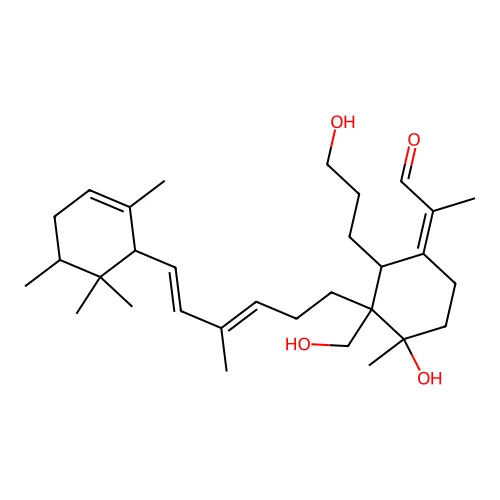(-)-(6R,10S,11S,18R,22S)-26-Hydroxy-22-alpha-methylcycloirid-16-enal structure