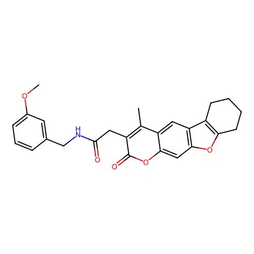 N-(3-methoxybenzyl)-2-(4-methyl-2-oxo-6,7,8,9-tetrahydro-2H-benzofuro[3,2-g]chromen-3-yl)acetamide structure