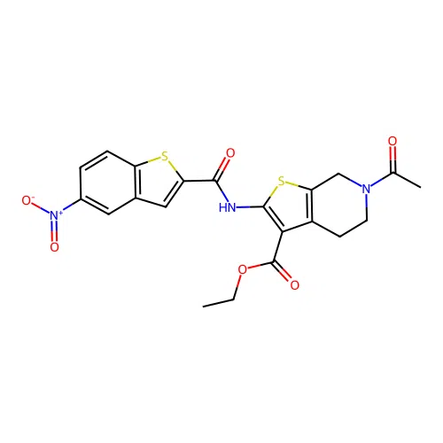 ethyl 6-acetyl-2-(5-nitrobenzo[b]thiophene-2-carboxamido)-4,5,6,7-tetrahydrothieno[2,3-c]pyridine-3-carboxylate structure