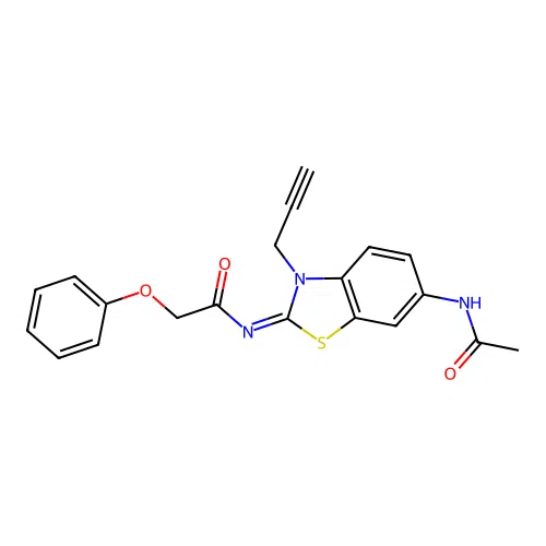 N-(6-acetamido-3-prop-2-ynyl-1,3-benzothiazol-2-ylidene)-2-phenoxyacetamide structure