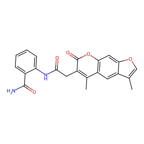 2-(2-(3,5-dimethyl-7-oxo-7H-furo[3,2-g]chromen-6-yl)acetamido)benzamide structure