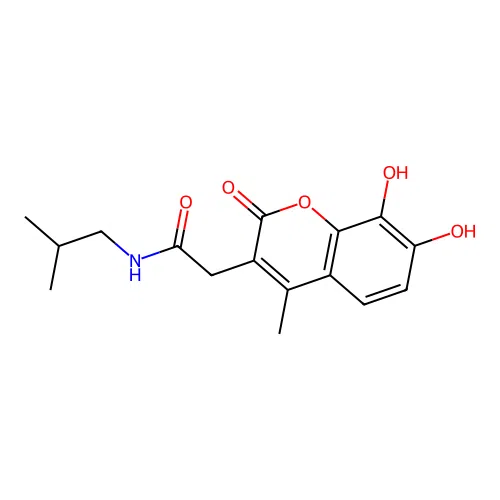 2-(7,8-dihydroxy-4-methyl-2-oxo-2H-chromen-3-yl)-N-isobutylacetamide structure