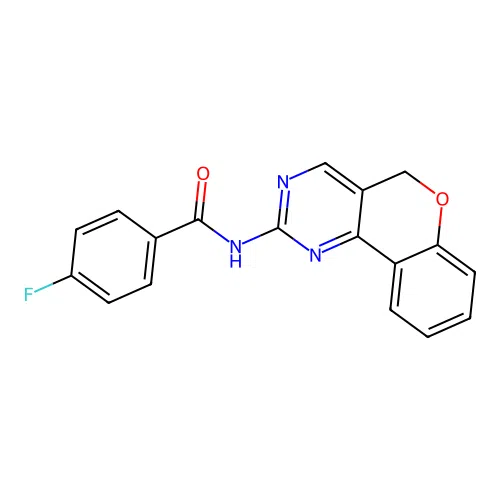 N-(5H-chromeno[4,3-d]pyrimidin-2-yl)-4-fluorobenzenecarboxamide structure