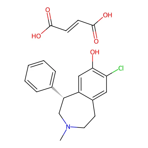 but-2-enedioic acid;(5R)-8-chloro-3-methyl-5-phenyl-1,2,4,5-tetrahydro-3-benzazepin-7-ol structure