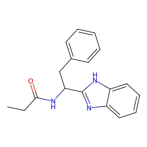 N-[1-(1H-benzimidazol-2-yl)-2-phenylethyl]propanamide structure