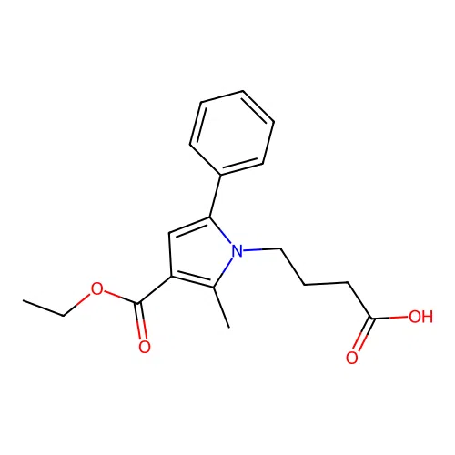 4-[3-(ethoxycarbonyl)-2-methyl-5-phenyl-1H-pyrrol-1-yl]butanoic acid structure