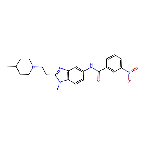 N-[1-methyl-2-[2-(4-methyl-1-piperidyl)ethyl]benzoimidazol-5-yl]-3-nitro-benzamide structure