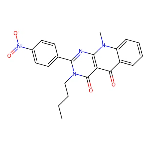 3-butyl-10-methyl-2-(4-nitrophenyl)pyrimido[4,5-b]quinoline-4,5(3H,10H)-dione structure