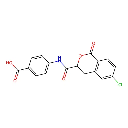 4-{[(6-chloro-1-oxo-3,4-dihydro-1H-isochromen-3-yl)carbonyl]amino}benzoic acid structure