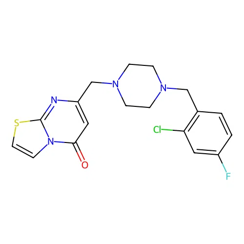 7-[[4-[(2-chloro-4-fluorophenyl)methyl]piperazin-1-yl]methyl]-[1,3]thiazolo[3,2-a]pyrimidin-5-one structure