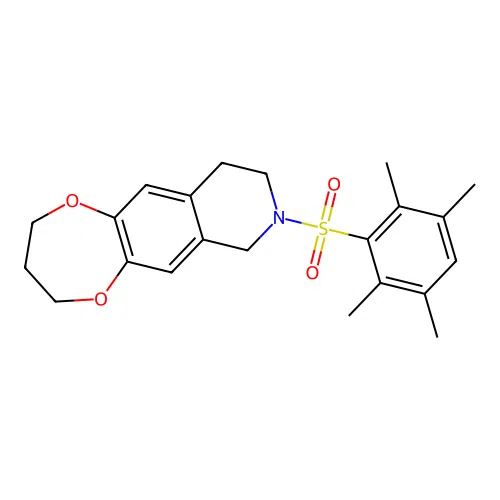 8-((2,3,5,6-tetramethylphenyl)sulfonyl)-3,4,7,8,9,10-hexahydro-2H-[1,4]dioxepino[2,3-g]isoquinoline structure