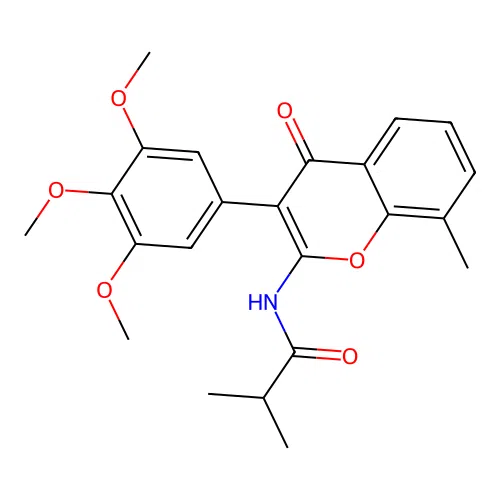 2-methyl-N-[8-methyl-4-oxo-3-(3,4,5-trimethoxyphenyl)-4H-chromen-2-yl]propanamide structure