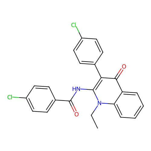 4-chloro-N-(3-(4-chlorophenyl)-1-ethyl-4-oxo-1,4-dihydroquinolin-2-yl)benzamide structure