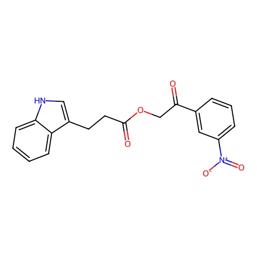 2-(3-nitrophenyl)-2-oxoethyl 3-(1H-indol-3-yl)propanoate structure
