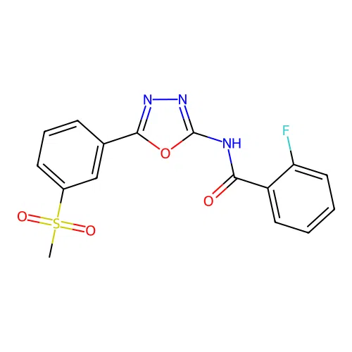 2-fluoro-N-[5-(3-methylsulfonylphenyl)-1,3,4-oxadiazol-2-yl]benzamide structure