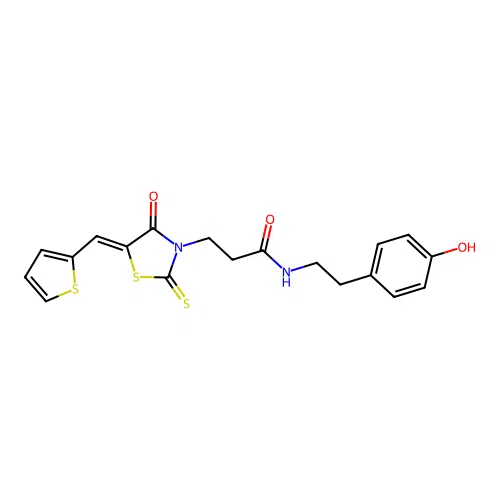 N-[2-(4-hydroxyphenyl)ethyl]-3-[(5Z)-4-oxo-5-(thiophen-2-ylmethylidene)-2-thioxo-1,3-thiazolidin-3-yl]propanamide structure