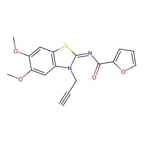 N-(5,6-dimethoxy-3-prop-2-ynyl-1,3-benzothiazol-2-ylidene)furan-2-carboxamide structure