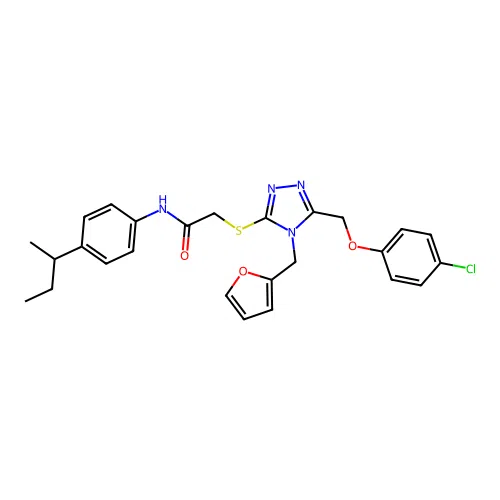 2-{5-[(4-chlorophenoxy)methyl]-4-(2-furylmethyl)(1,2,4-triazol-3-ylthio)}-N-[4 -(methylpropyl)phenyl]acetamide structure