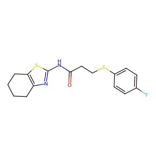 3-((4-fluorophenyl)thio)-N-(4,5,6,7-tetrahydrobenzo[d]thiazol-2-yl)propanamide structure