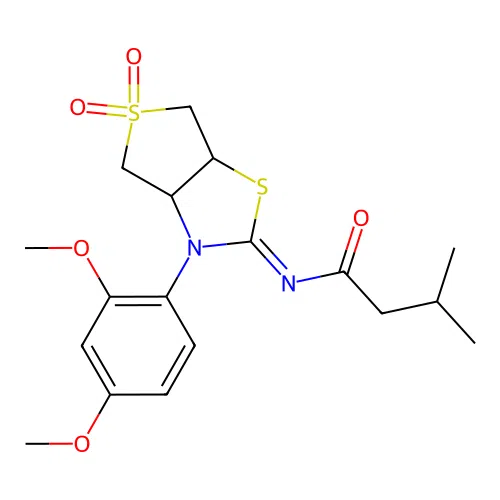 N-[(2Z)-3-(2,4-dimethoxyphenyl)-5,5-dioxidotetrahydrothieno[3,4-d][1,3]thiazol-2(3H)-ylidene]-3-methylbutanamide structure