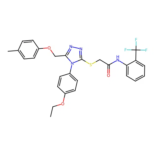 2-((4-(4-ethoxyphenyl)-5-((p-tolyloxy)methyl)-4H-1,2,4-triazol-3-yl)thio)-N-(2-(trifluoromethyl)phenyl)acetamide structure