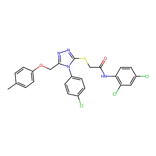 2-((4-(4-chlorophenyl)-5-((p-tolyloxy)methyl)-4H-1,2,4-triazol-3-yl)thio)-N-(2,4-dichlorophenyl)acetamide structure