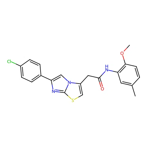 2-[6-(4-chlorophenyl)imidazo[2,1-b][1,3]thiazol-3-yl]-N-(2-methoxy-5-methylphenyl)acetamide structure