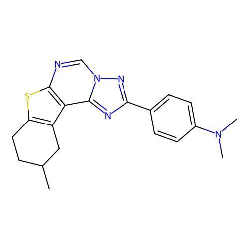 N,N-dimethyl-4-(10-methyl-8,9,10,11-tetrahydro[1]benzothieno[3,2-e][1,2,4]triazolo[1,5-c]pyrimidin-2-yl)aniline structure