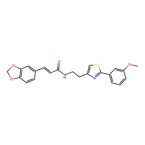 (E)-3-(benzo[d][1,3]dioxol-5-yl)-N-(2-(2-(3-methoxyphenyl)thiazol-4-yl)ethyl)acrylamide structure