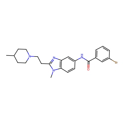 3-bromo-N-[1-methyl-2-[2-(4-methyl-1-piperidyl)ethyl]benzoimidazol-5-yl]benzamide structure