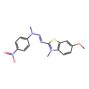 6-methoxy-3-methyl-2-[3-methyl-3-(4-nitrophenyl)-1-triazenyl]-Benzothiazolium structure