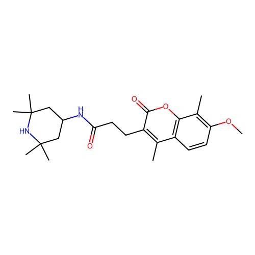 3-(7-methoxy-4,8-dimethyl-2-oxo-2H-chromen-3-yl)-N-(2,2,6,6-tetramethylpiperidin-4-yl)propanamide structure
