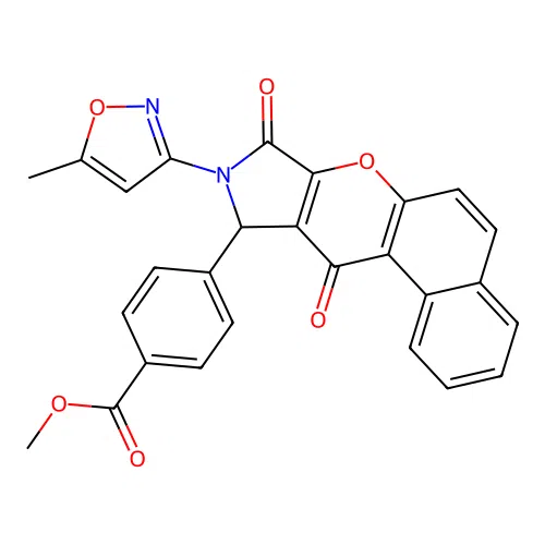 methyl 4-(9-(5-methylisoxazol-3-yl)-8,11-dioxo-8,9,10,11-tetrahydrobenzo[5,6]chromeno[2,3-c]pyrrol-10-yl)benzoate structure