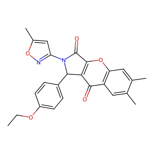1-(4-ethoxyphenyl)-6,7-dimethyl-2-(5-methyl-1,2-oxazol-3-yl)-1,2-dihydrochromeno[2,3-c]pyrrole-3,9-dione structure