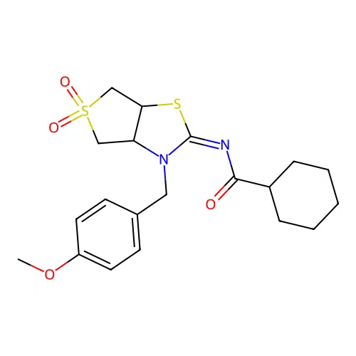 (Z)-N-(3-(4-methoxybenzyl)-5,5-dioxidotetrahydrothieno[3,4-d]thiazol-2(3H)-ylidene)cyclohexanecarboxamide structure